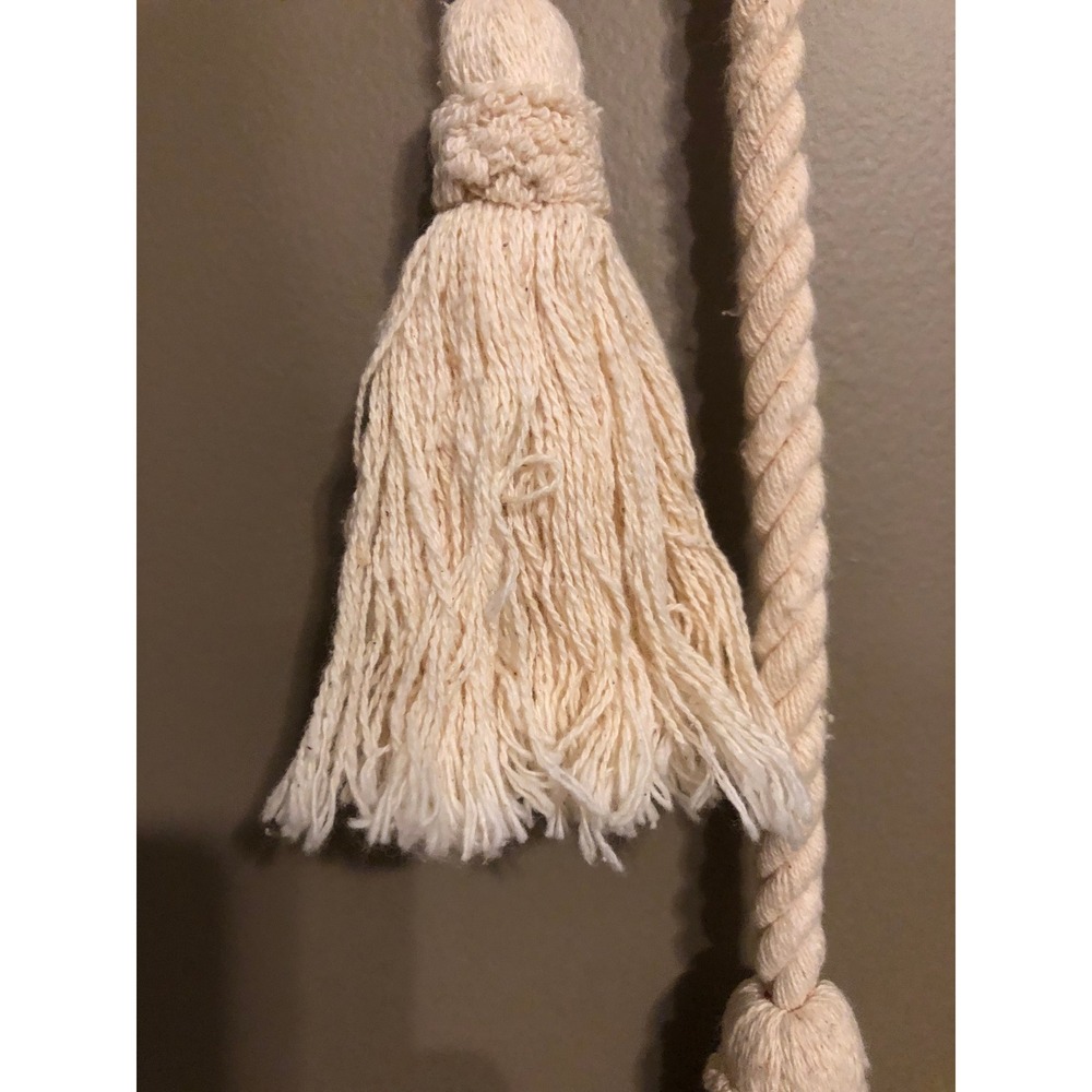 VTG Cottagecore Cream Cotton Rope Tassel Belt/Curtain Tie Back 60" Boho Nautical